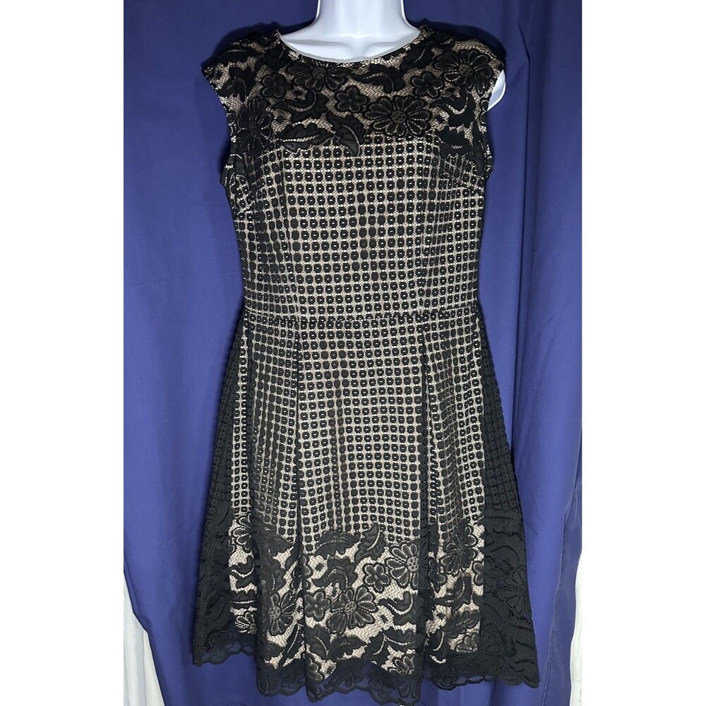 Adorne Mariah Pleated B/W Houndstooth Lace Panel Dress Size 6